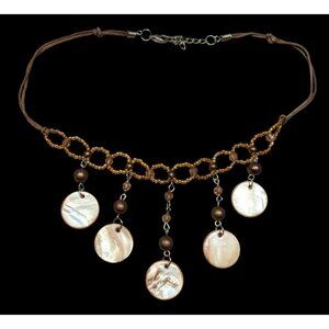 Bohemian Brown Glass And Shell Fringe Necklace